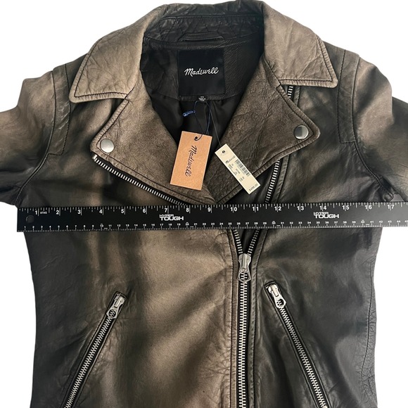 Madewell Washed Leather Moto Jacket Womens XS – Black / Charcoal Gray – NWT $498 - Picture 10 of 13